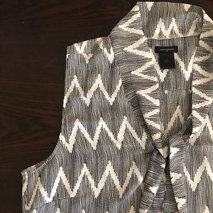 Ann Taylor Black & White Tie-neck Blouse